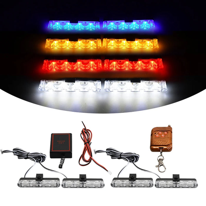12V Car Led Grid Police Strobe Light Remote Control Emergency Flashing Beacon