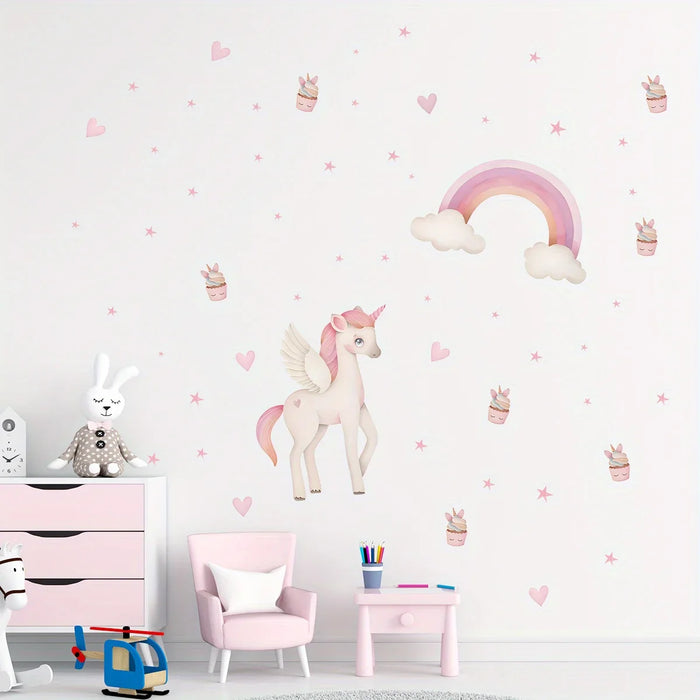 Adorable Unicorn Rainbow Wall Stickers For Bedroom Decor