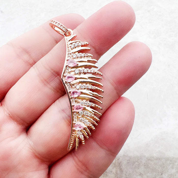 925 Sterling Silver Rose Gold Phoenix Wing Pendant With Pink Stones Boho Jewelry For Women