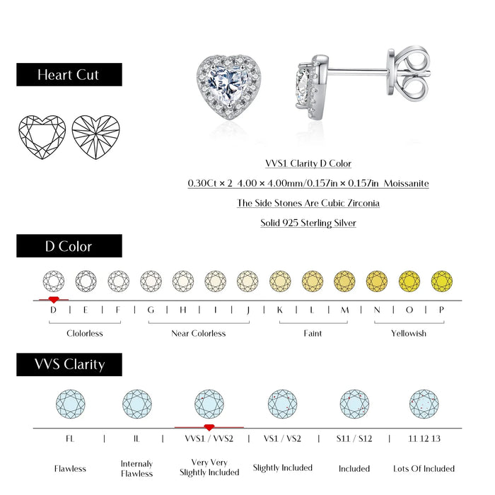 925 Sterling Silver Diamond Hearts Stud Earringslab Created