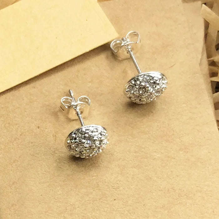 925 Sterling Silver New Glam Fine Jewelry White Zircon Ball Studs