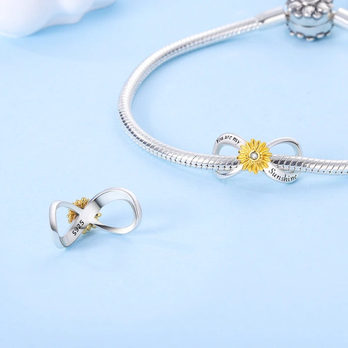925 Sterling Silver Sunflower Charm Pendant Fits Bracelets Diy Gift For Women