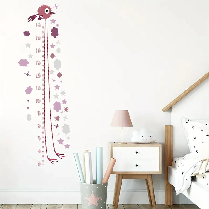 2 Piece Pvc Self Adhesive Height Stickers For Room Decor With Funny Long Leg Bird Pattern Wall Decals For Kids Room