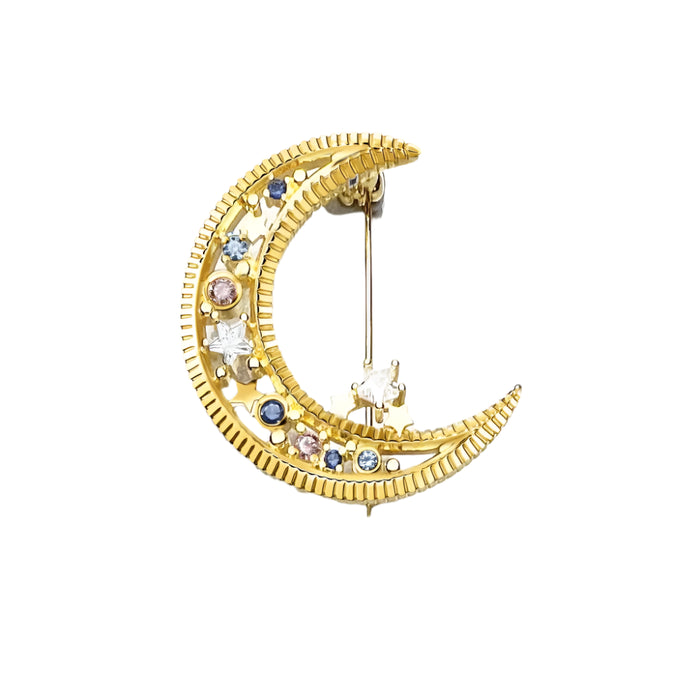 925 Sterling Silver Romantic Colourful Moon Brooch In Fine Jewelry Gift For Her