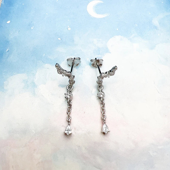 925 Sterling Silver Water Drop Necklace & Earrings Set Ice Crystals Design Romantic Gift For Women