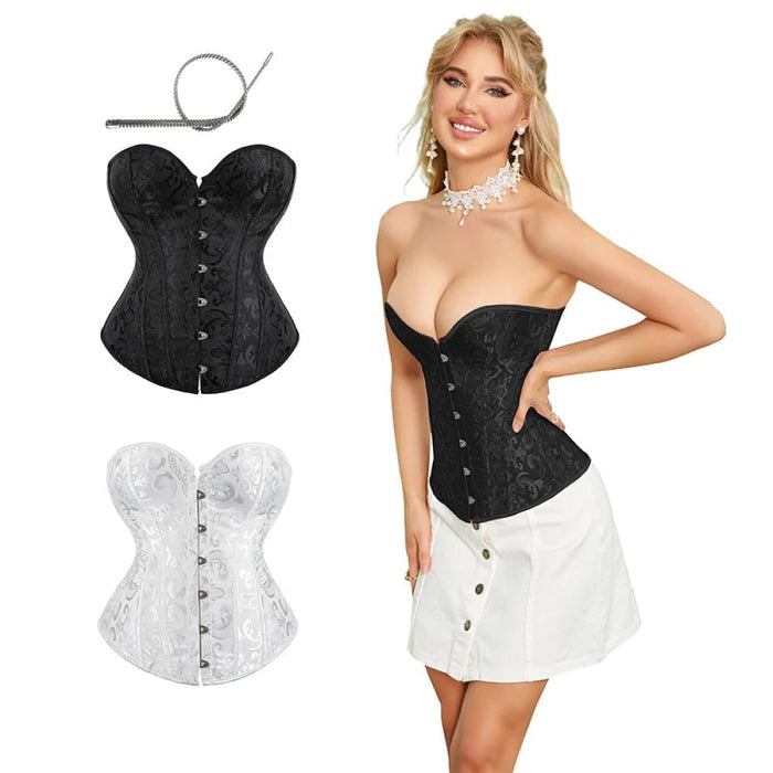 Strapless Victorian Overbust Corset 12 Spiral Steel Boned Jacquard Brocade Plus Size Xs-Xxl