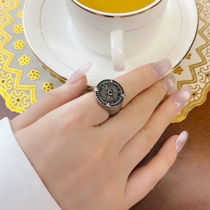 925 Sterling Silver Elements Of Nature Cocktail Ring Vintage Men