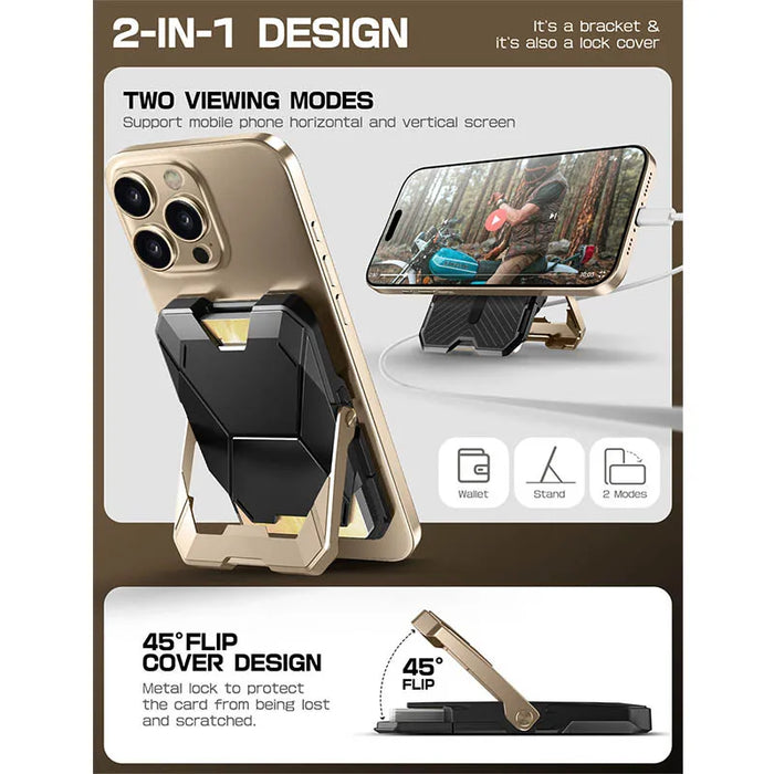 For Iphone 16 / 15 / 14 / 13 Magsafe Phone Card Holder With Stand Metal Lock Cover Hold 6 Cards