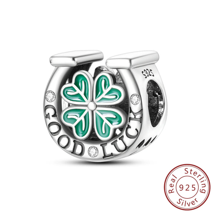 925 Sterling Silver Horseshoe Clover Pendant Fits Bracelets Diy Jewelry For Women