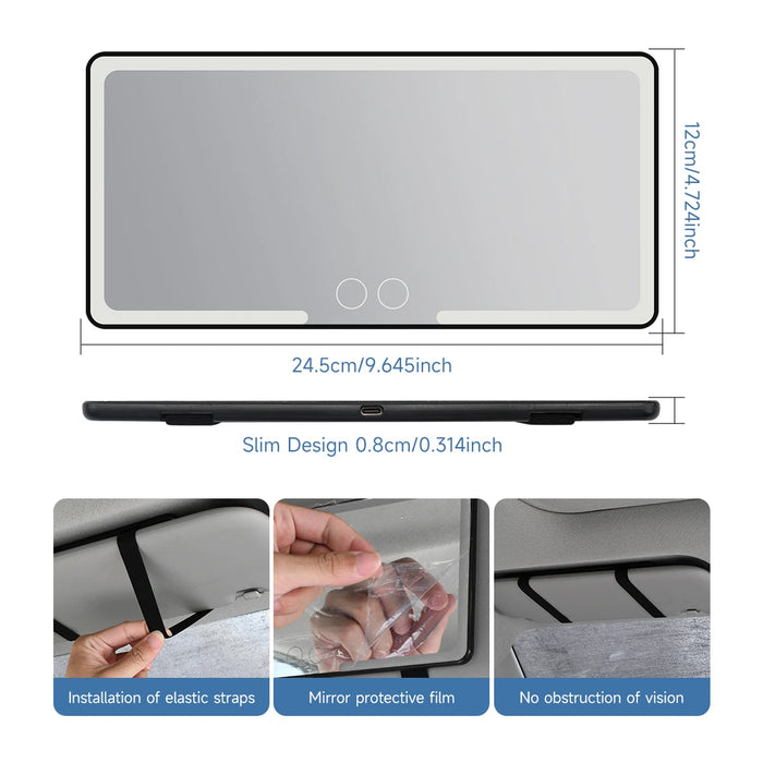 Rechargeable Car Sun Visor Makeup Mirror 3 Modes 88 Leds Dimmable Clip-On Light
