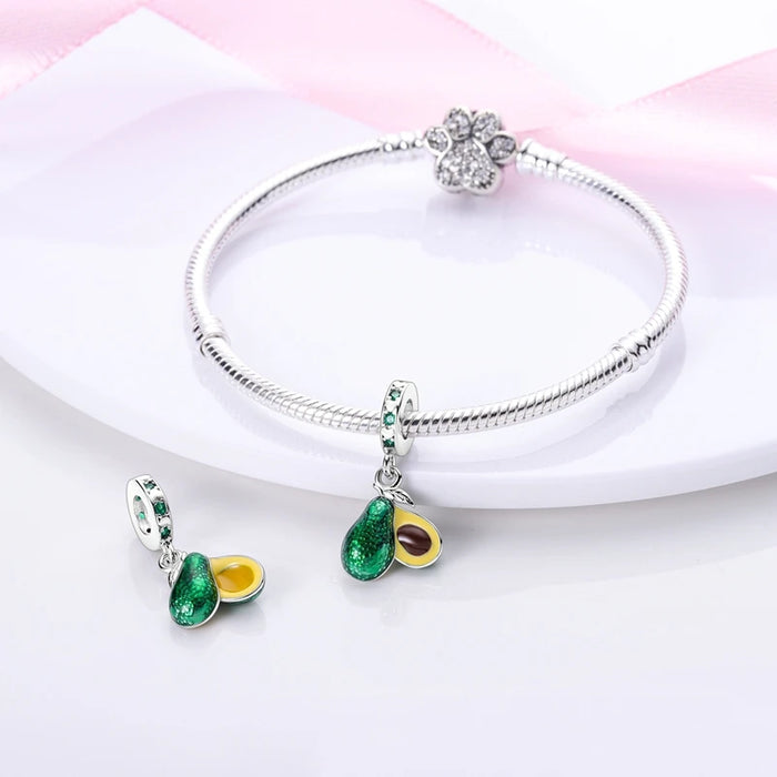 925 Sterling Silver Avocado Pendant Fits Bracelet Healthy Charm For Women