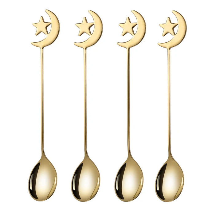 4 / 8 Piece Stainless Steel Star Moon Spoon & Fork Set For Coffee & Dessert