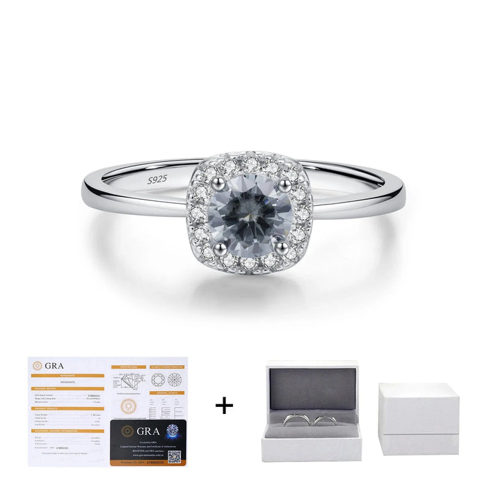 925 Sterling Silver Gray Moissanite Square Halo Ring