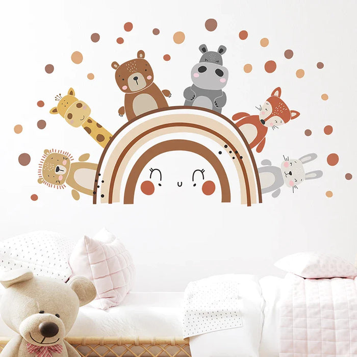 Boho Animals Rainbow Wall Stickers For Kids Room Decor