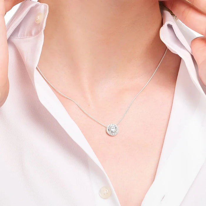 925 Sterling Silver Round Zircon Halo Pendant Necklace Jewelry For Women