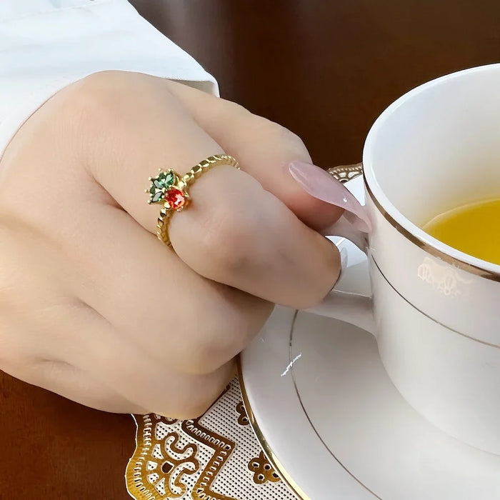 925 Sterling Silver Golden Pineapple Ring Europe Style Fine Jewelry For Women Sweet