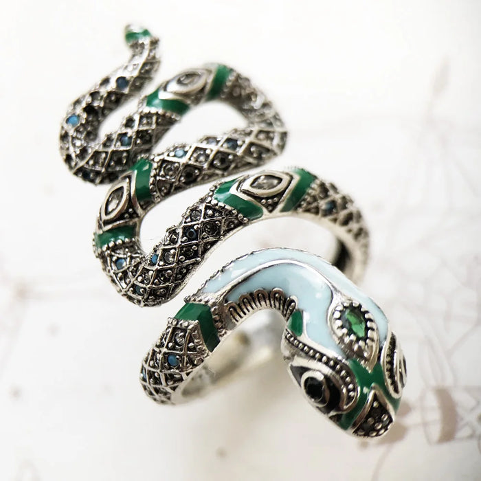 925 Sterling Silver Boho Blue Snake Ring Women Fashion Jewelry
