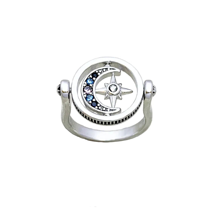 925 Sterling Silver Star & Moon Gold Ring For Women Bohemian Collection