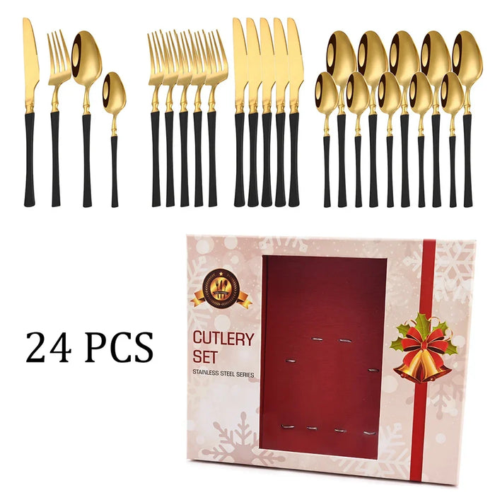24 Piece Stainless Steel Cutlery Set For Christmas Dinner
