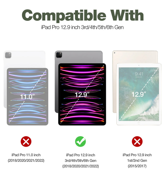 For Ipad Pro 12.9 Case Heavy Duty Shockproof Full Body Protective Case With Pen Holder & Built In Screen Protector