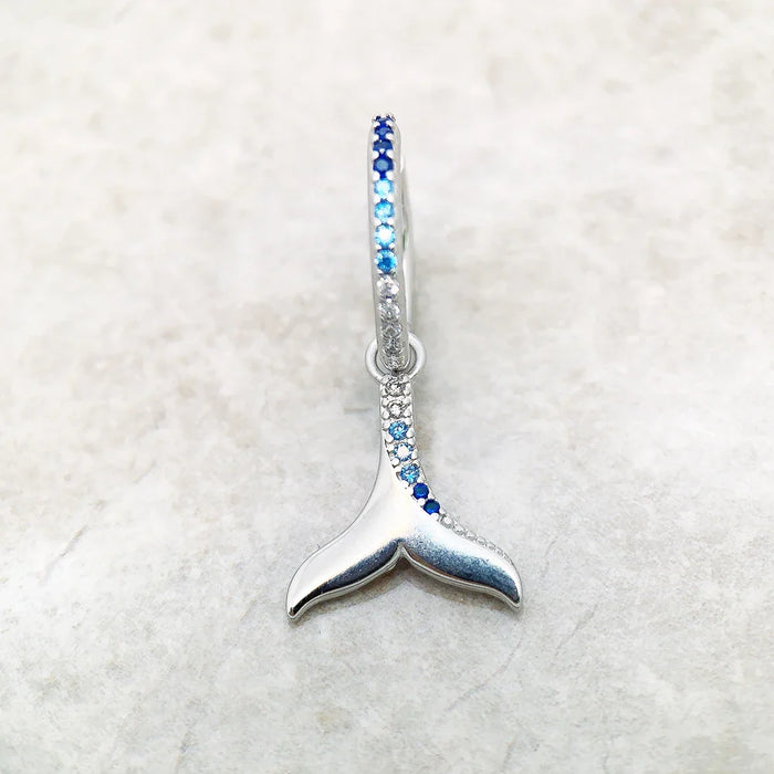 925 Sterling Silver Blue Tail Fin Hinged Hoop Earrings Fine For Women