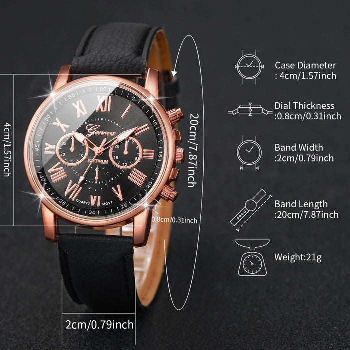 6 Piece Casual Leather Band Analog Watch Set - Without Box