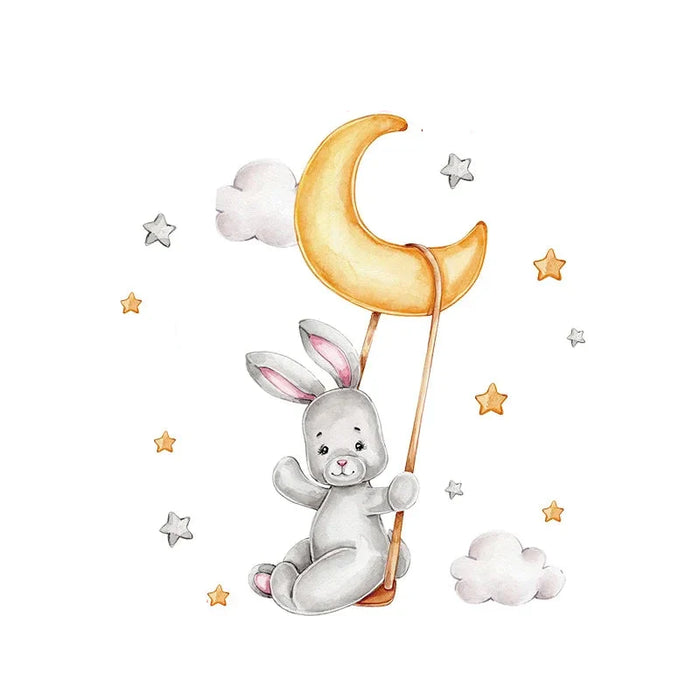 Adorable Watercolour Bunny Wall Decals For Kids Room Decor