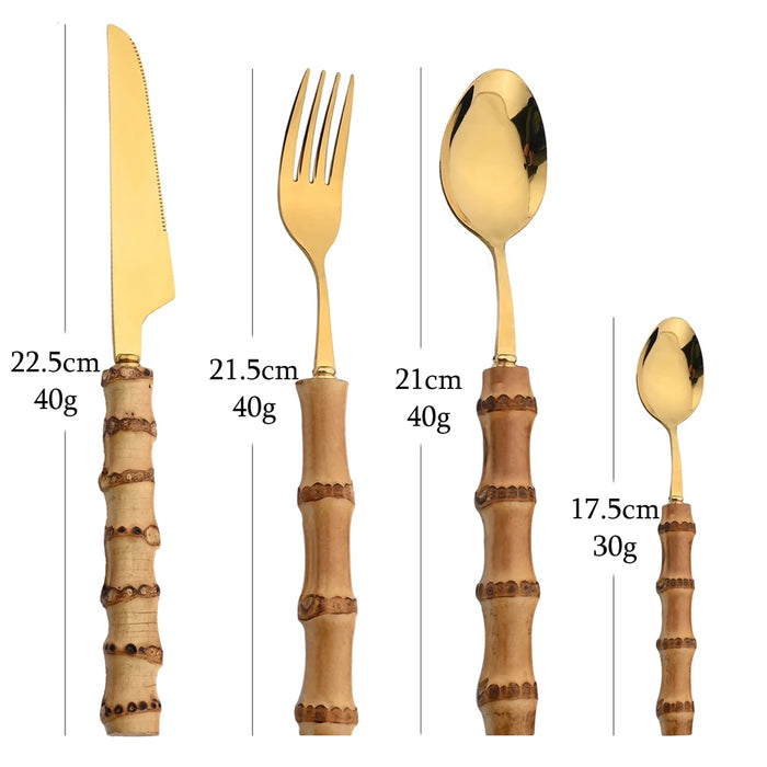 24 Piece Bamboo Handle Stainless Steel Flatware Set