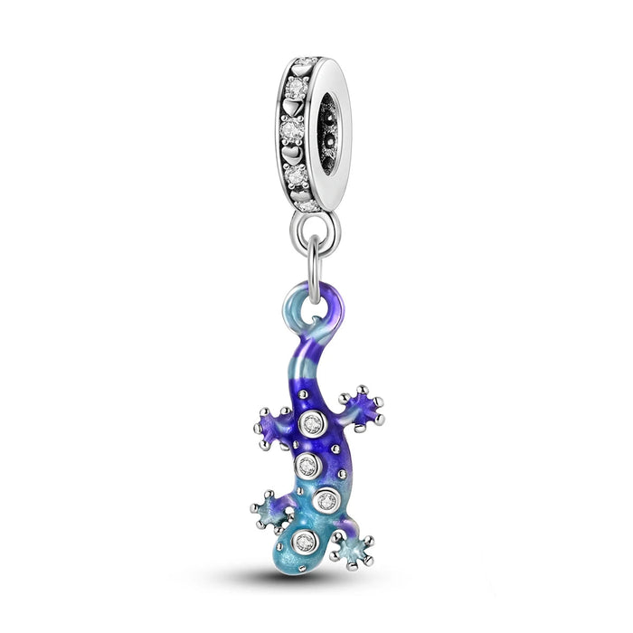 925 Sterling Silver Blue Purple Gecko Pendant Fits Bracelets Diy Gift