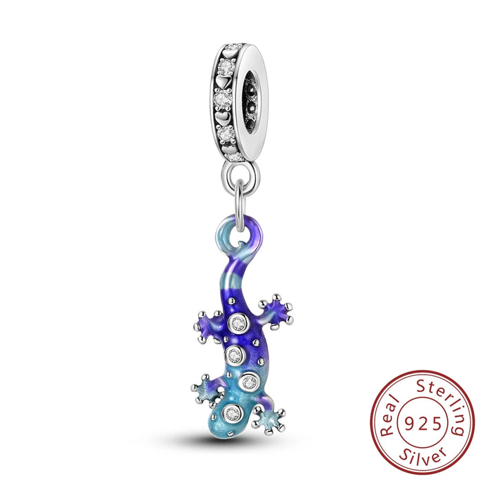 925 Sterling Silver Blue Purple Gecko Pendant Fits Bracelets Diy Gift
