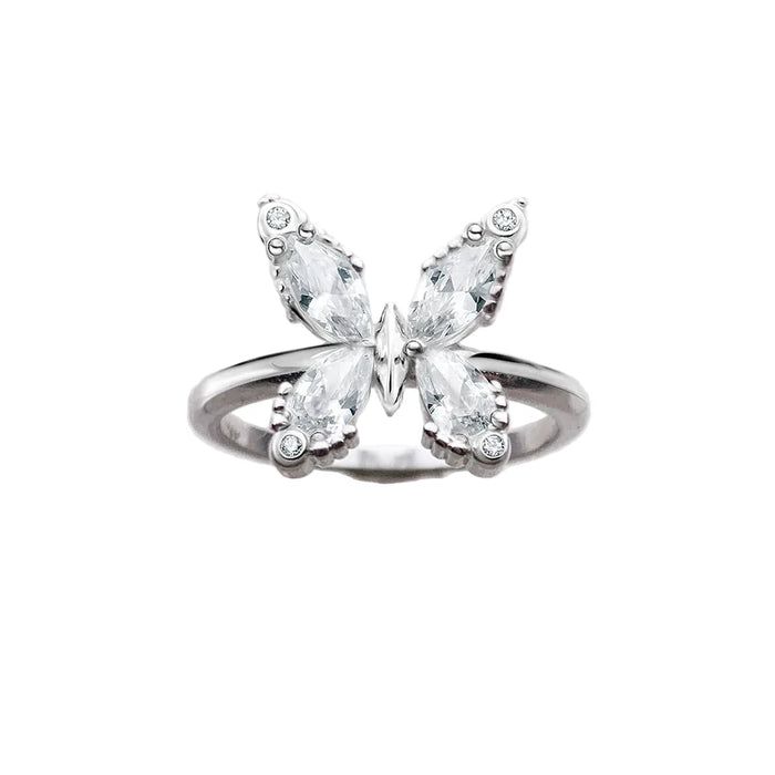 925 Sterling Silver Romance White Stone Butterfly Ring