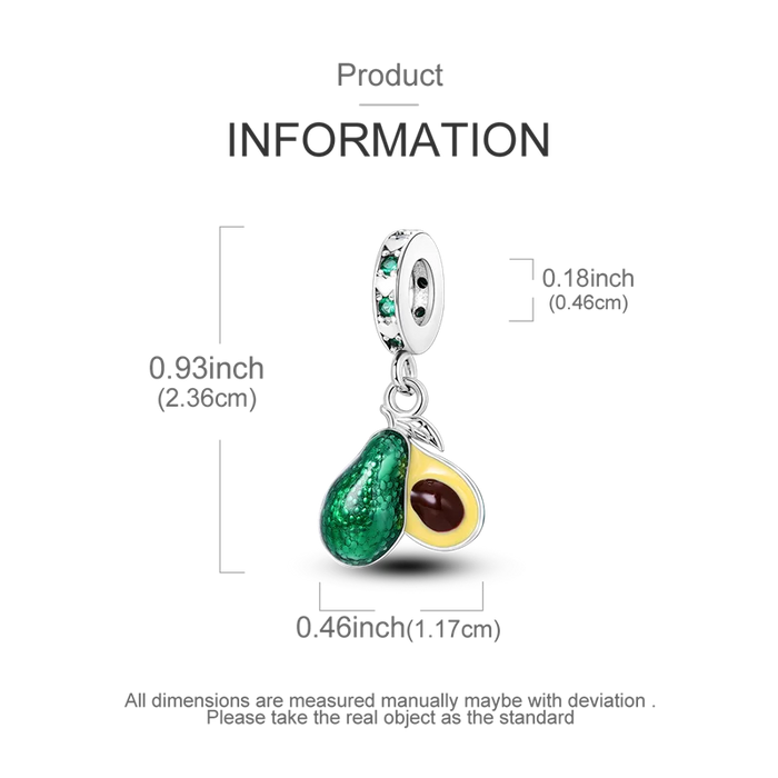925 Sterling Silver Avocado Pendant Fits Bracelet Healthy Charm For Women