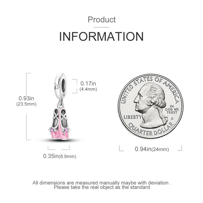 925 Sterling Silver Pink Ballet Shoe Pendant Fits Bracelets & Necklaces