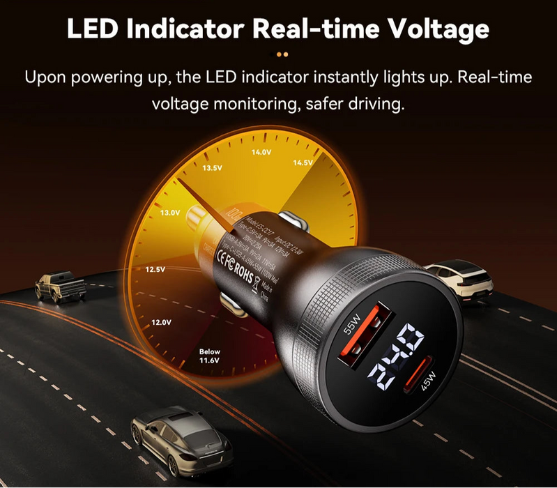 100W Usb C Car Charger Pd3.0 Fast Charging Quick Charge 4.0 Adapter For Iphone 16 Macbook Xiaomi Laptop Digital Dispaly