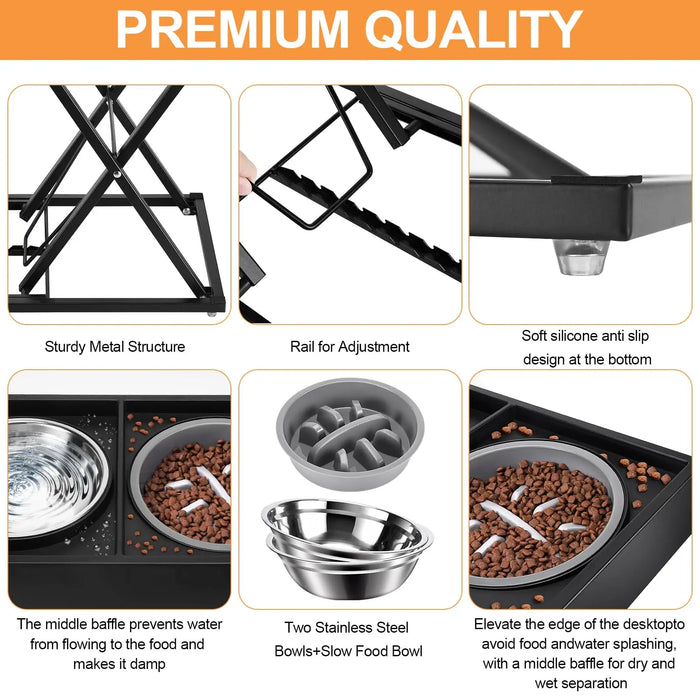 Adjustable Elevated Dog Bowls For Medium / Large Dogs