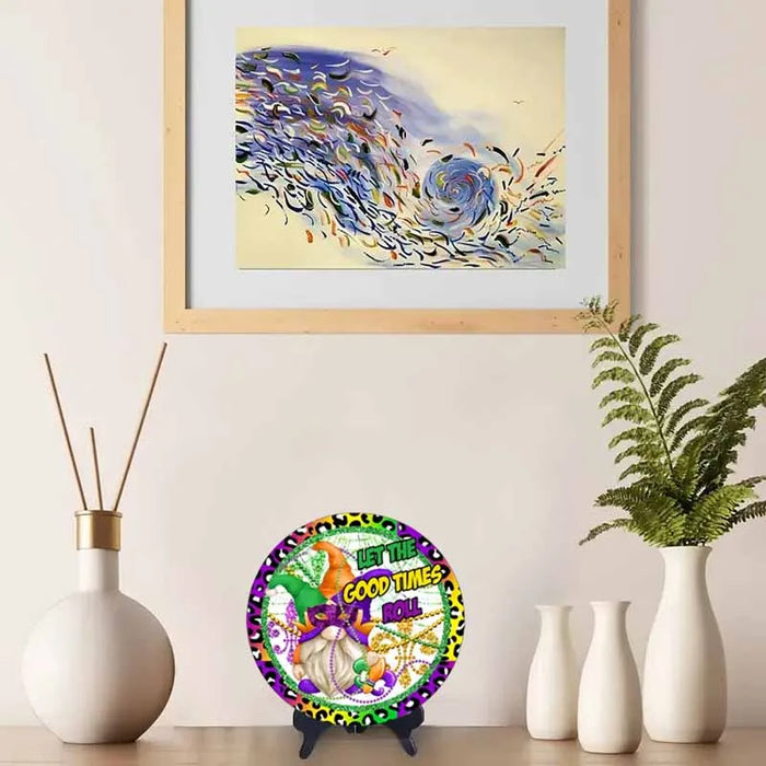 Good Times Roll Gnome Wreath Sign Mardi Gras