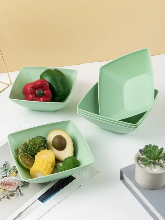2 / 6 / 12 Piece Reusable Large Plastic Green Square Bowls Ideal For Soup Noodles Oatmeal
