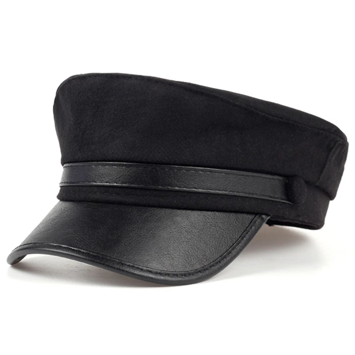 Stylish Unisex Leather Sailor Hat Navy Beret Cap For Spring & Autumn