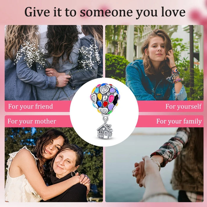 925 Sterling Silver Colourful Hot Air Balloon Pendant Fits Bracelet Diy Gift