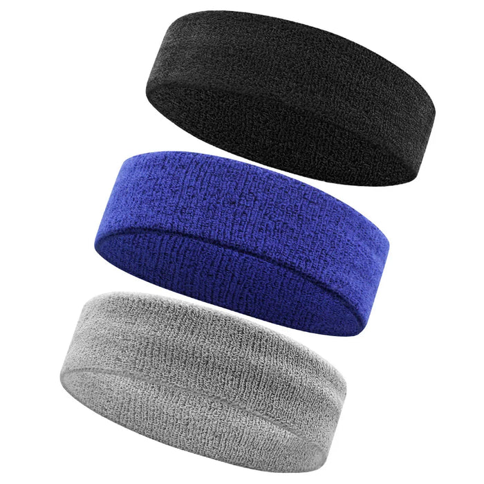 3 Piece Athletic Sweatbands Moisture Wicking Terry Cloth Headbands For Sports