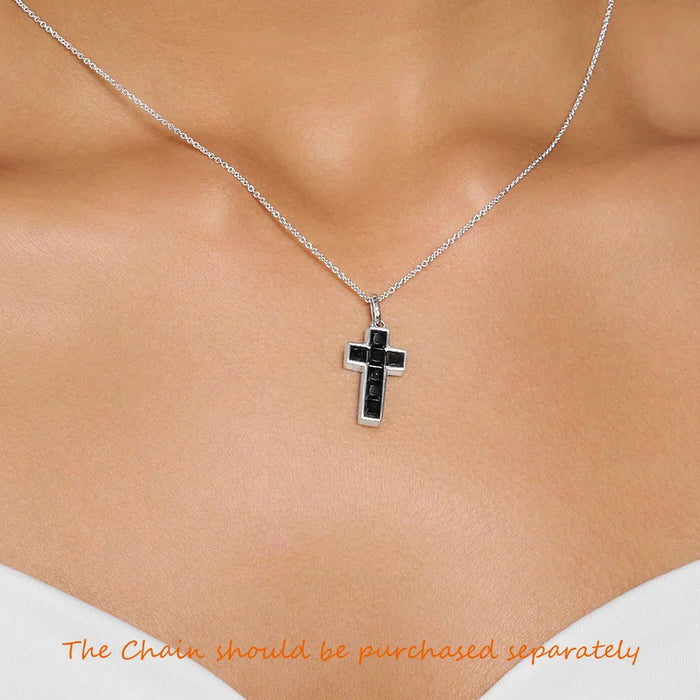 925 Sterling Silver Black Stone Cross Pendant Fine Jewelry Gift For Women
