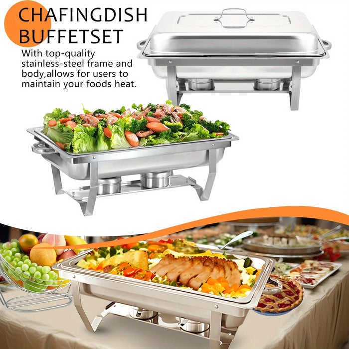 8Qt Chafing Dish Set Silver Stainless Steel Full Size Catering Chafer Banquet