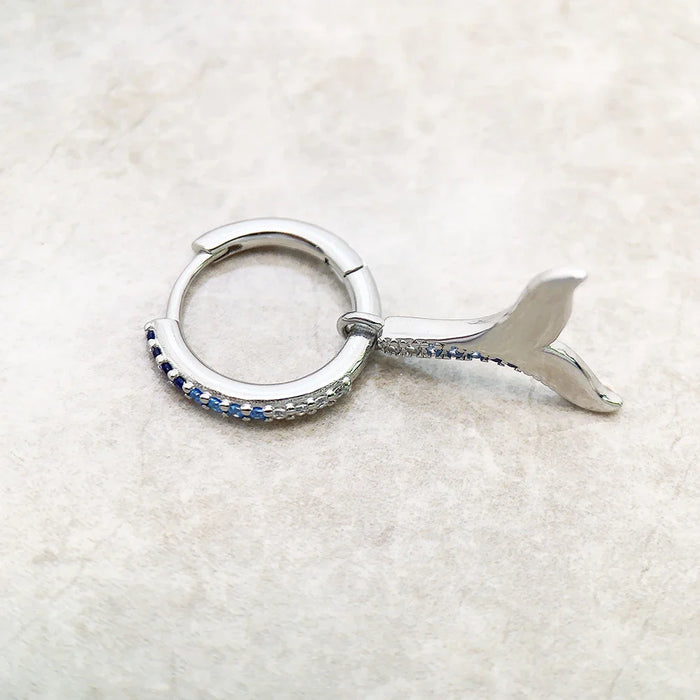 925 Sterling Silver Blue Tail Fin Hinged Hoop Earrings Fine For Women