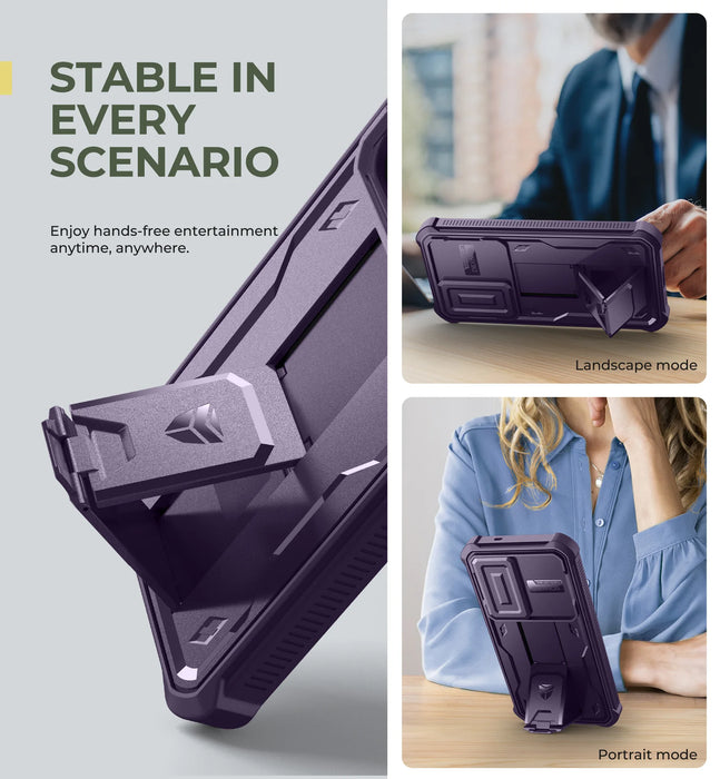 For Samsung Galaxy S25 Holder Heavy-Duty Shockproof Rugged Case With Built-In Slide Camera Case & Screen Protector