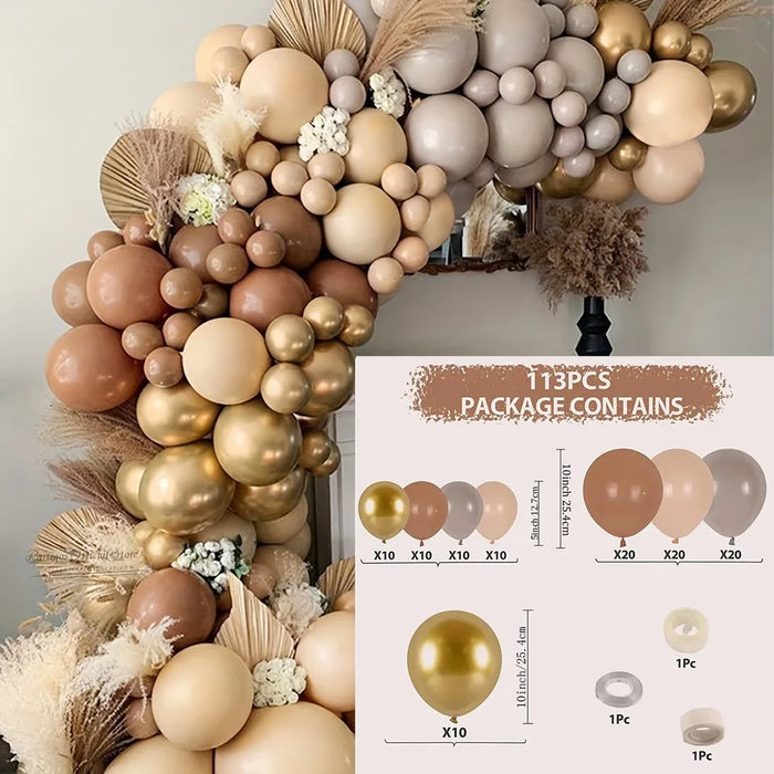 113Pcs Brown Coffee Theme Birthday Balloon Garland Arch Set Suitable For Wedding Anniversary Birthday Party Room Decoration