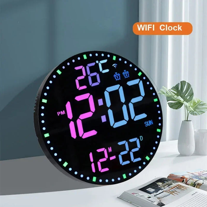 Large Smart Led Wall Clock With Dual Alarms