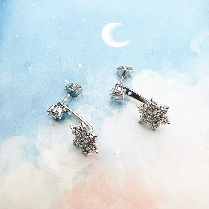 925 Sterling Silver Snowflake Ear Studs With White Stones