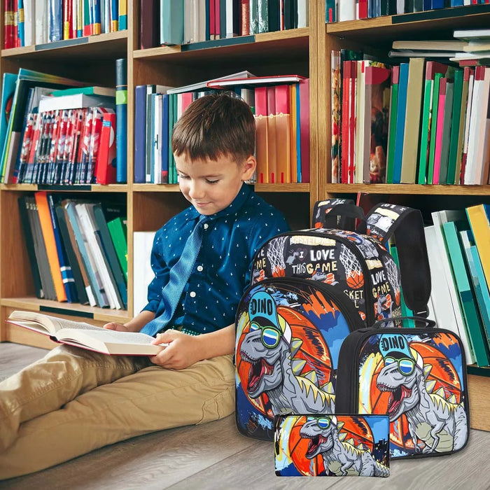16 Inch Dinosaur Backpack Lunch Box Set For Little Kids