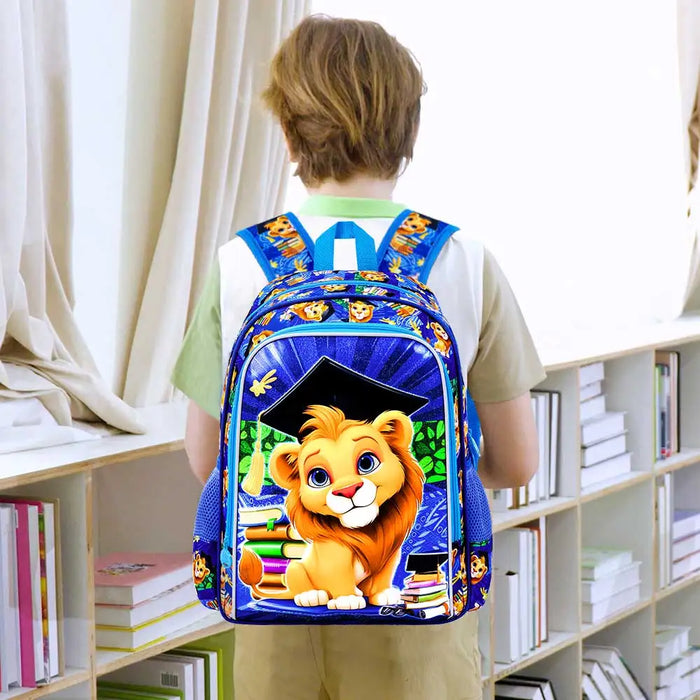 3 Piece Lion Backpack Set For Boys 16 Inch Bookbag Lunch Box Elementary School