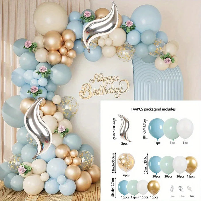 144Pcs Grey Blue Balloon Garland Arch Kit Birthday Party Bridal Shower Blue Baby Shower Decorated Boy Baby Shower Balloon Arch